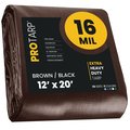 Protarp 12 ft x 20 ft Heavy Duty 16 Mil Tarp, Brown/Black, Polyethylene, Waterproof, Rip and Tear Proof PT-102-12X20